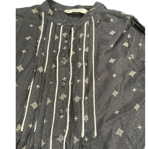 Zara Black Textured Diamond Print Pleated Neckline Long Sleeve Mini Dress - Picture 5 of 11